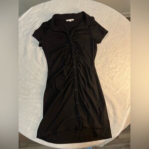 Black Midi Button-Down Dress | Flowy Casual Fit | Size Large